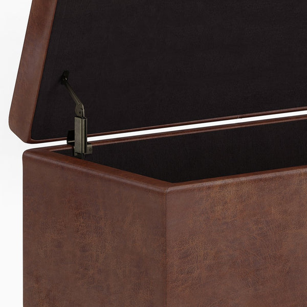 English Elm Avalon Extra Large Storage Ottoman Bench - Stylish Distressed Saddle Brown Faux Leather Design B136P158656