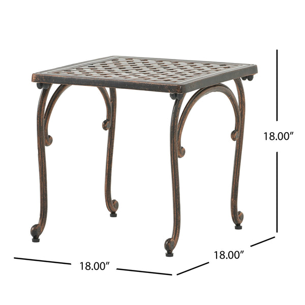 English Elm Laughlin Cast Aluminum Outdoor End Tables Antique Copper Patina Old World Patio Set 54043.00