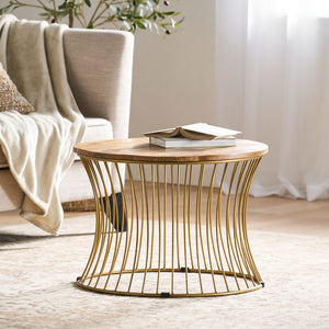 Christopher Knight Home® - Noble House - Halley Handcrafted Boho Mango Wood and Iron Coffee Table, Natural and Gold