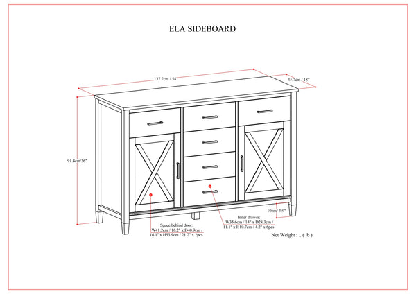 English Elm Ela Sideboard - Handcrafted Smoky Brown Storage Cabinet With Transitional Shaker Style Design B136P158602