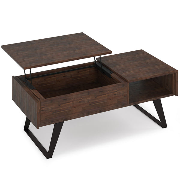 English Elm Lowry Lift Top Coffee Table - Distressed Charcoal Brown, Solid Acacia Wood, Modern Industrial Style B136P158846
