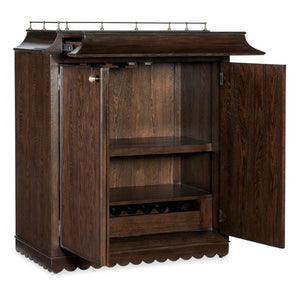 Hooker Furniture Commerce Dukes Bar Cabinet With Dark Elm, Gold Accents, Wine Glass Racks, 8-Bottle Pullout & Hidden Drawer 7228-50725-85