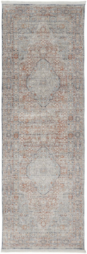 Feizy Rugs Marquette Medallion Rug – Elegant Power-loomed Design, Stain-resistant, Easy Care For High Traffic Areas Gray,Ivory,Orange Polyester,Acrylic Mrq3778frstblui8c