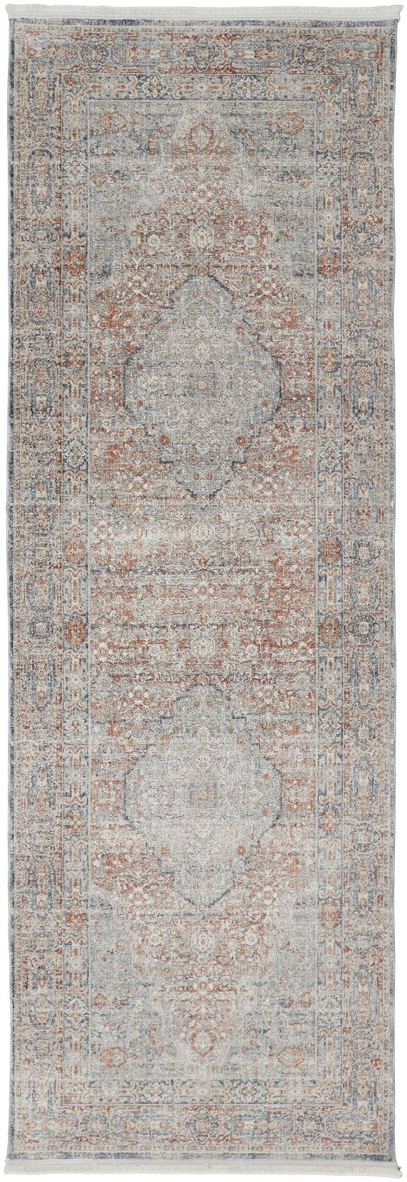 Feizy Rugs Marquette Medallion Rug – Elegant Power-loomed Design, Stain-resistant, Easy Care For High Traffic Areas Gray,Ivory,Orange Polyester,Acrylic Mrq3778frstblui8c