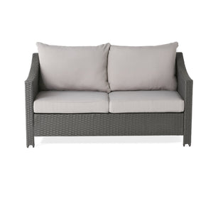 English Elm Christopher Knight Home® - ANTIBES RATTAN LOVESEAT SET WITH SIDE TABLE – Weatherproof PE Wicker, Iron Frame, Compact Patio Seating Grey 57088.00SETGRY