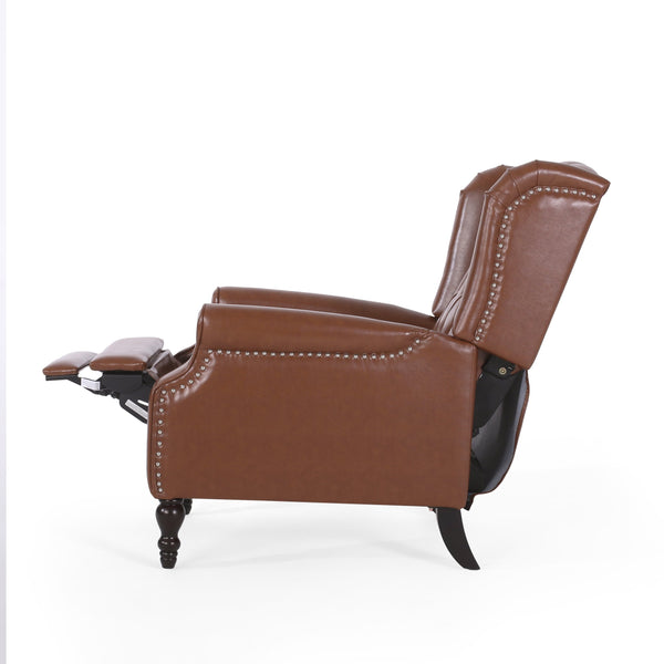 English Elm Christopher Knight Home® - RECLINER Light Brown PU Upholstered Wingback with Button-Tufted Diamond Stitch & Nailhead Trim 56992.00PUCOGN