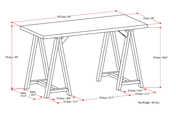 English Elm Sawhorse Writing Desk - Handcrafted Solid Wood In Medium Saddle Brown - Perfect For Home Office Use B136P158234-GIGA
