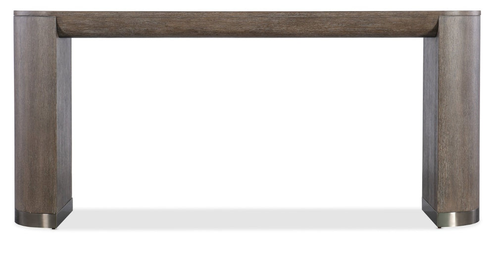 Hooker Furniture Modern Mood Console Table With Rounded Rectangle Silhouette, Oak Veneer, Pewter Accents, Streamlined Style Medium Brown 6850-80251-89