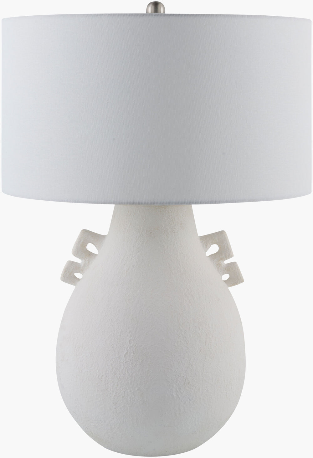 Surya Ussel 29" Arts & Crafts Accent Table Lamp – Elegant Ceramic Body & Classic Linen Shade For Cozy Glow Body, White,Shade (Outside), Cream,Shade (Inside), White,Finial, Metallic ,Nickel,Harp, Metallic ,Nickel,Cord, Translucent Ceramic,Linen,Iron Use-001