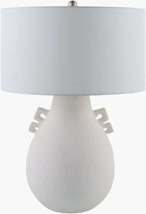 Surya Ussel 29" Arts & Crafts Accent Table Lamp – Elegant Ceramic Body & Classic Linen Shade For Cozy Glow Body, White,Shade (Outside), Cream,Shade (Inside), White,Finial, Metallic ,Nickel,Harp, Metallic ,Nickel,Cord, Translucent Ceramic,Linen,Iron Use-001
