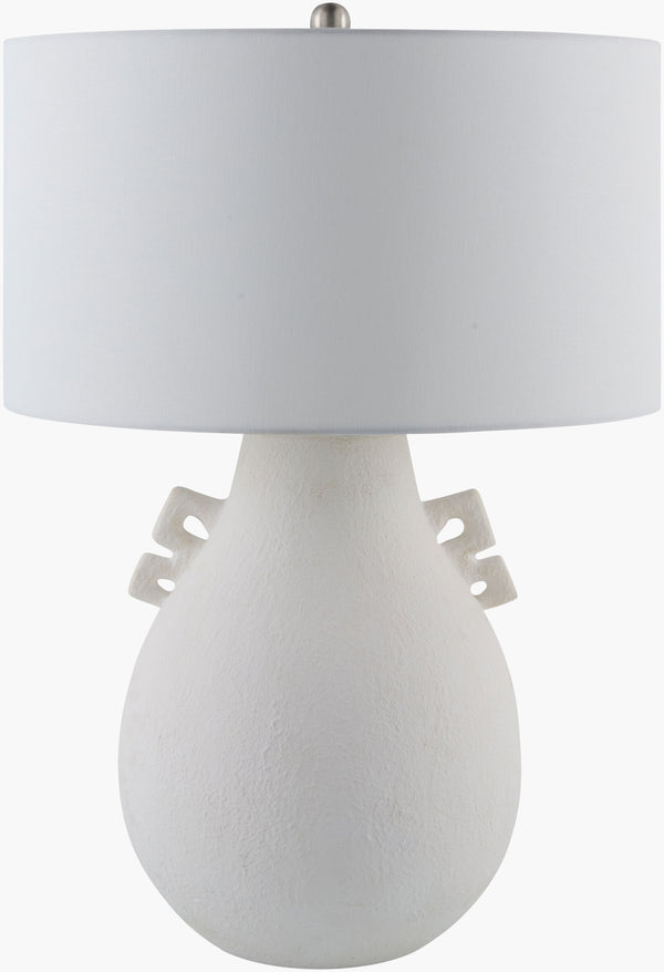 Surya Ussel 29" Arts & Crafts Accent Table Lamp – Elegant Ceramic Body & Classic Linen Shade For Cozy Glow Body, White,Shade (Outside), Cream,Shade (Inside), White,Finial, Metallic ,Nickel,Harp, Metallic ,Nickel,Cord, Translucent Ceramic,Linen,Iron Use-001