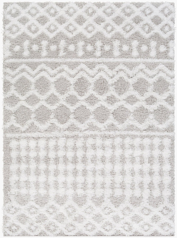 Livabliss Urban Shag Polypropylene Area Rug High Low Pile Accent for Entryway or Bedroom White, Light Gr 5'3" x 7'3" USG2310-5373