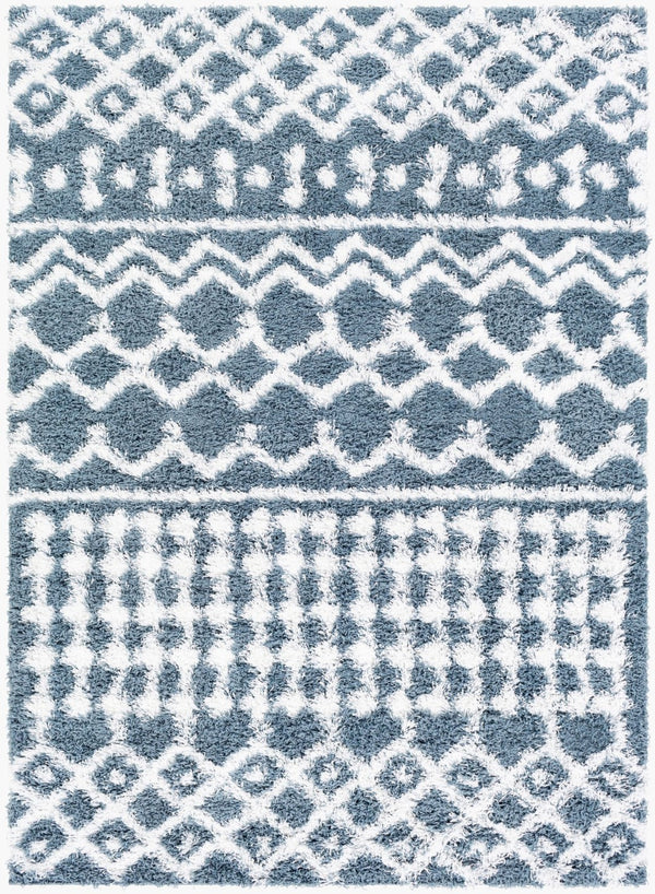 Livabliss Urban Shag Polypropylene Accent Rug with High Low Pile for Entryway or Bedside Denim, White 5'3" x 7'3" USG2311-5373