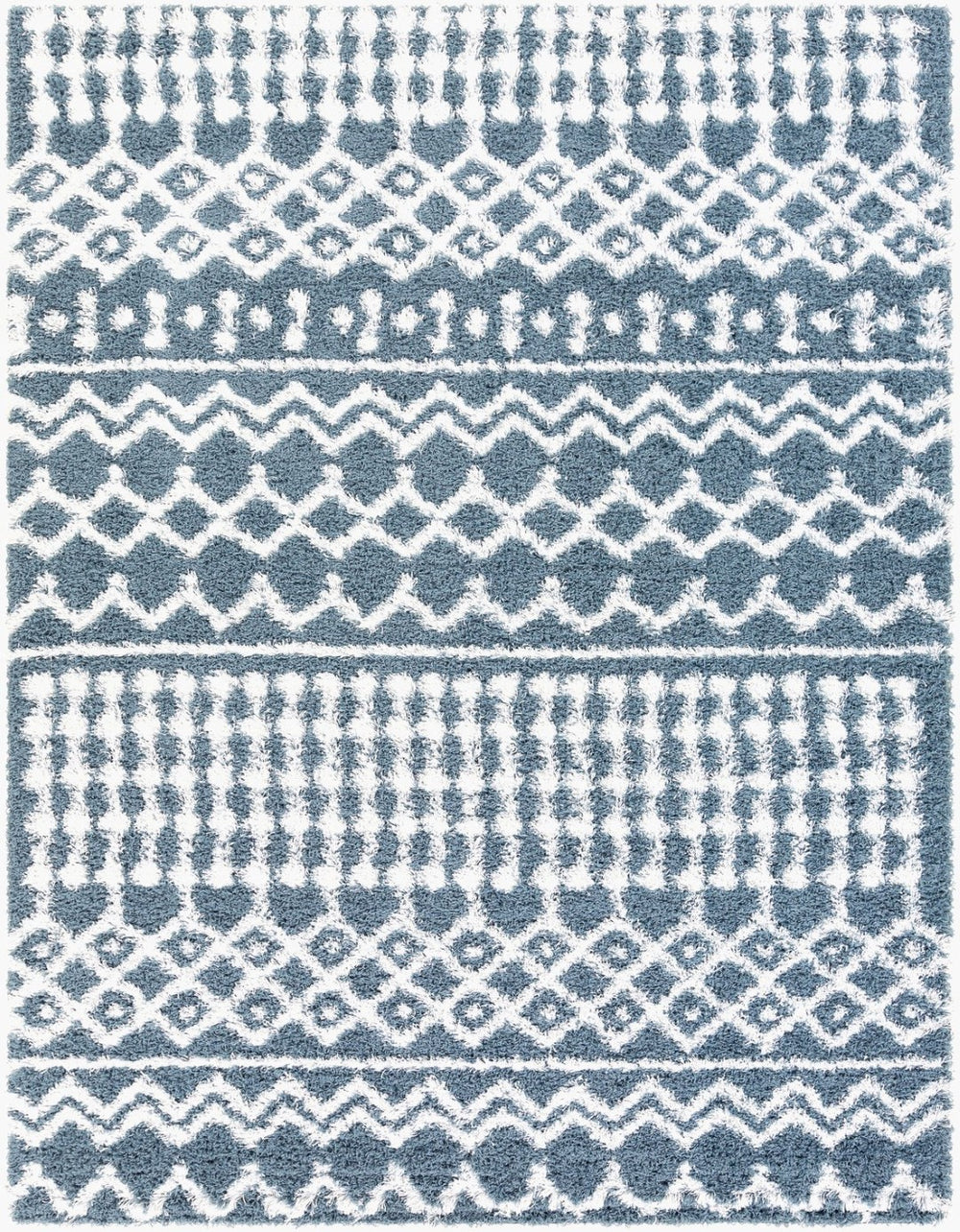 Livabliss Urban Shag Polypropylene Accent Rug with High Low Pile for Entryway or Bedside Denim, White 7'10" x 10'2" USG2311-710103