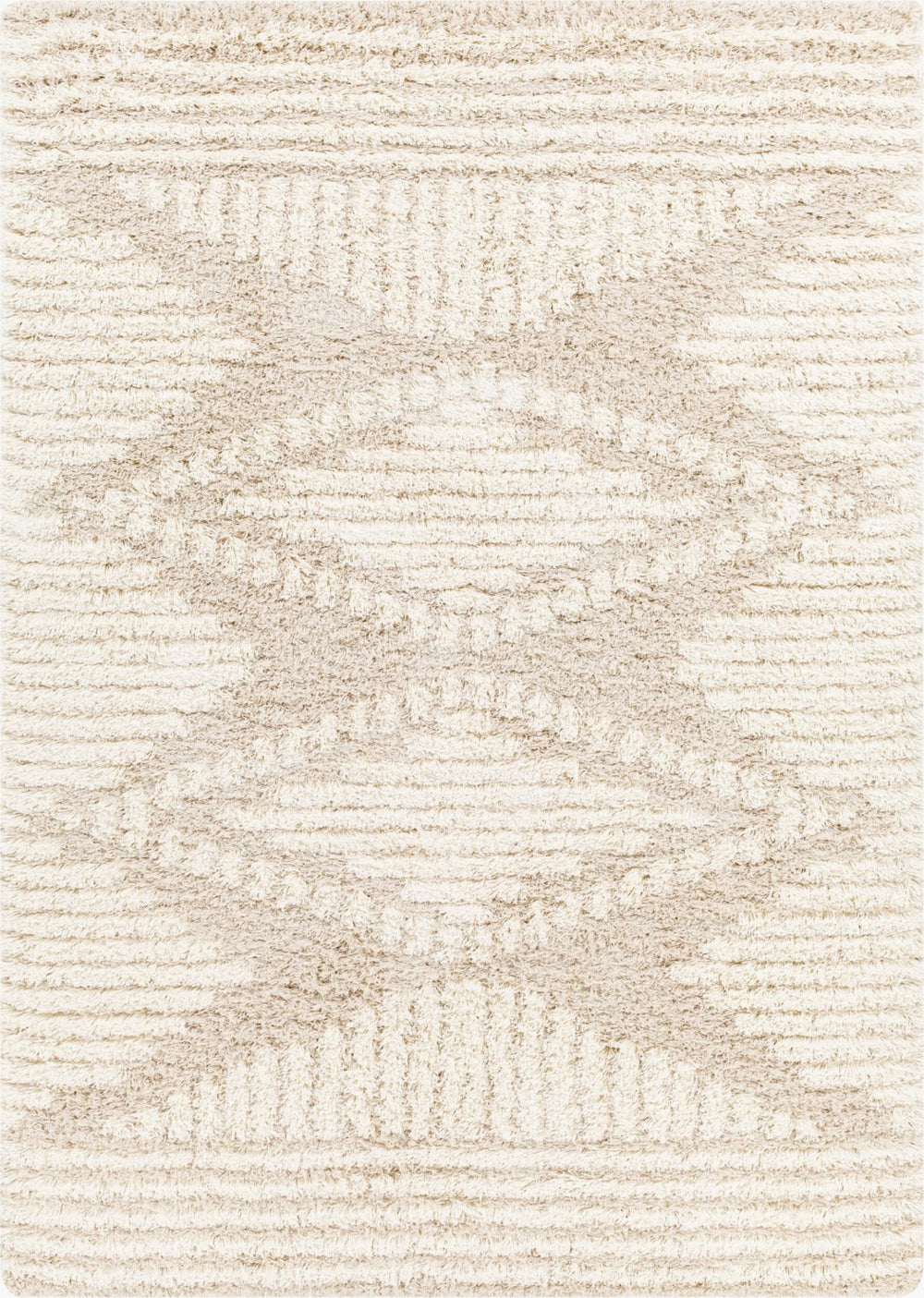 Livabliss Urban Shag Polypropylene Rug with Moroccan Geometric Pattern for Living Room Floors Beige, Ivory 6'7" x 9'6" USG2326-6796