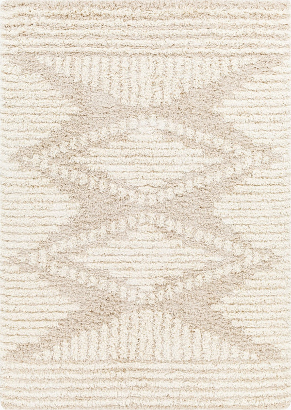 Livabliss Urban Shag Polypropylene Rug with Moroccan Geometric Pattern for Living Room Floors Beige, Ivory 6'7" x 9'6" USG2326-6796