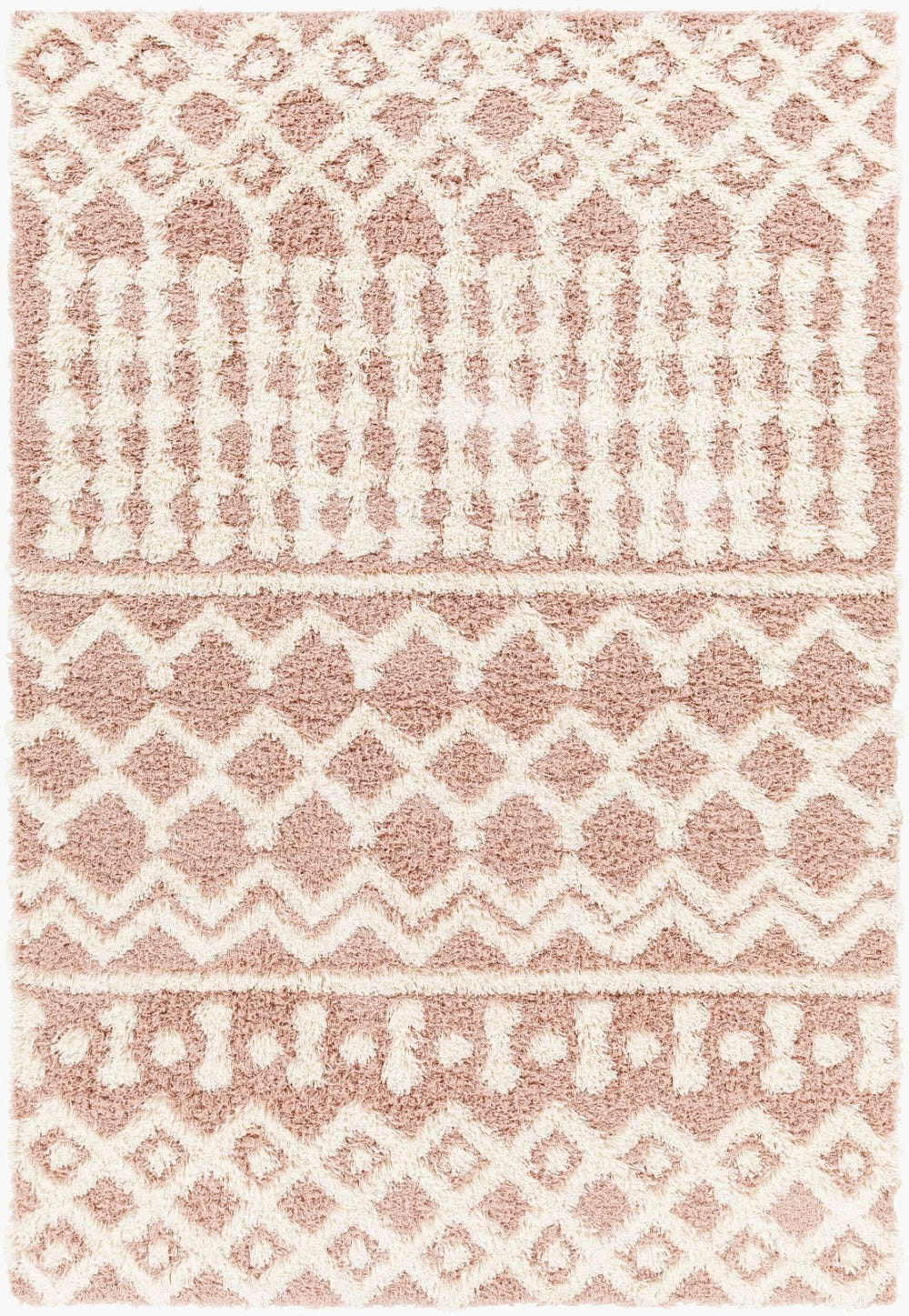 Livabliss Urban Shag Polypropylene Runner Rug with High Low Texture for Hallways and Entryways Dusty Pink, Whi 5'3" x 7'3" USG2339-5373