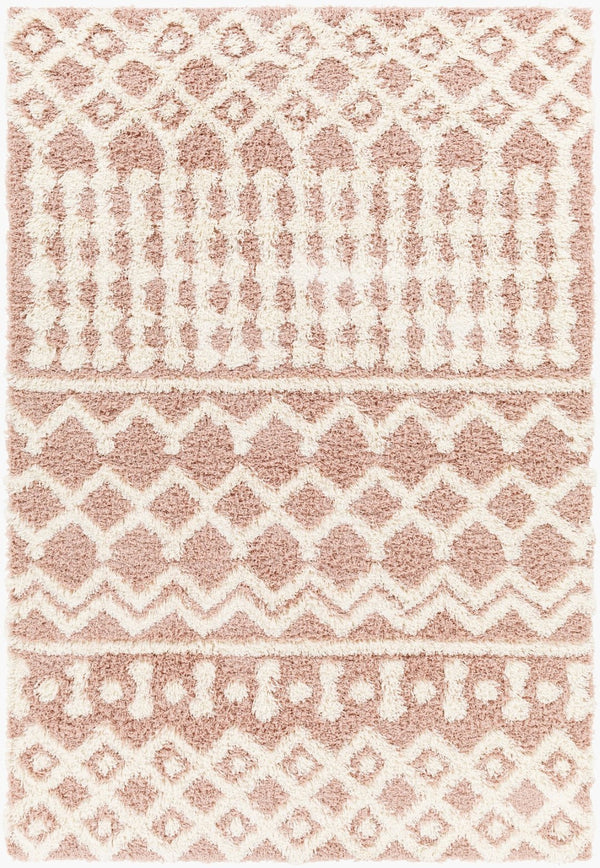 Livabliss Urban Shag Polypropylene Runner Rug with High Low Texture for Hallways and Entryways Dusty Pink, Whi 5'3" x 7'3" USG2339-5373