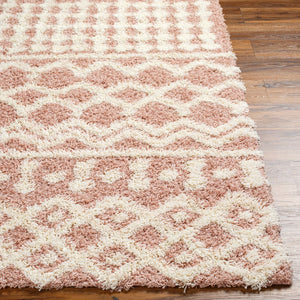 Livabliss Urban Shag Polypropylene Runner Rug with High Low Texture for Hallways and Entryways Dusty Pink, Whi 5'3" x 7'3" USG2339-5373