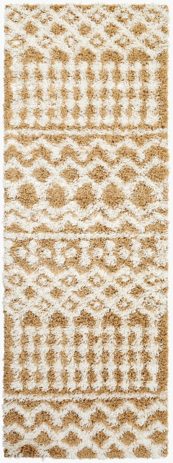 Livabliss Urban Shag Plush Polypropylene Runner Rug for Hallways Entryways and Bedroom Floors Camel, Ivory 2'7" x 7'3" USG2340-2773