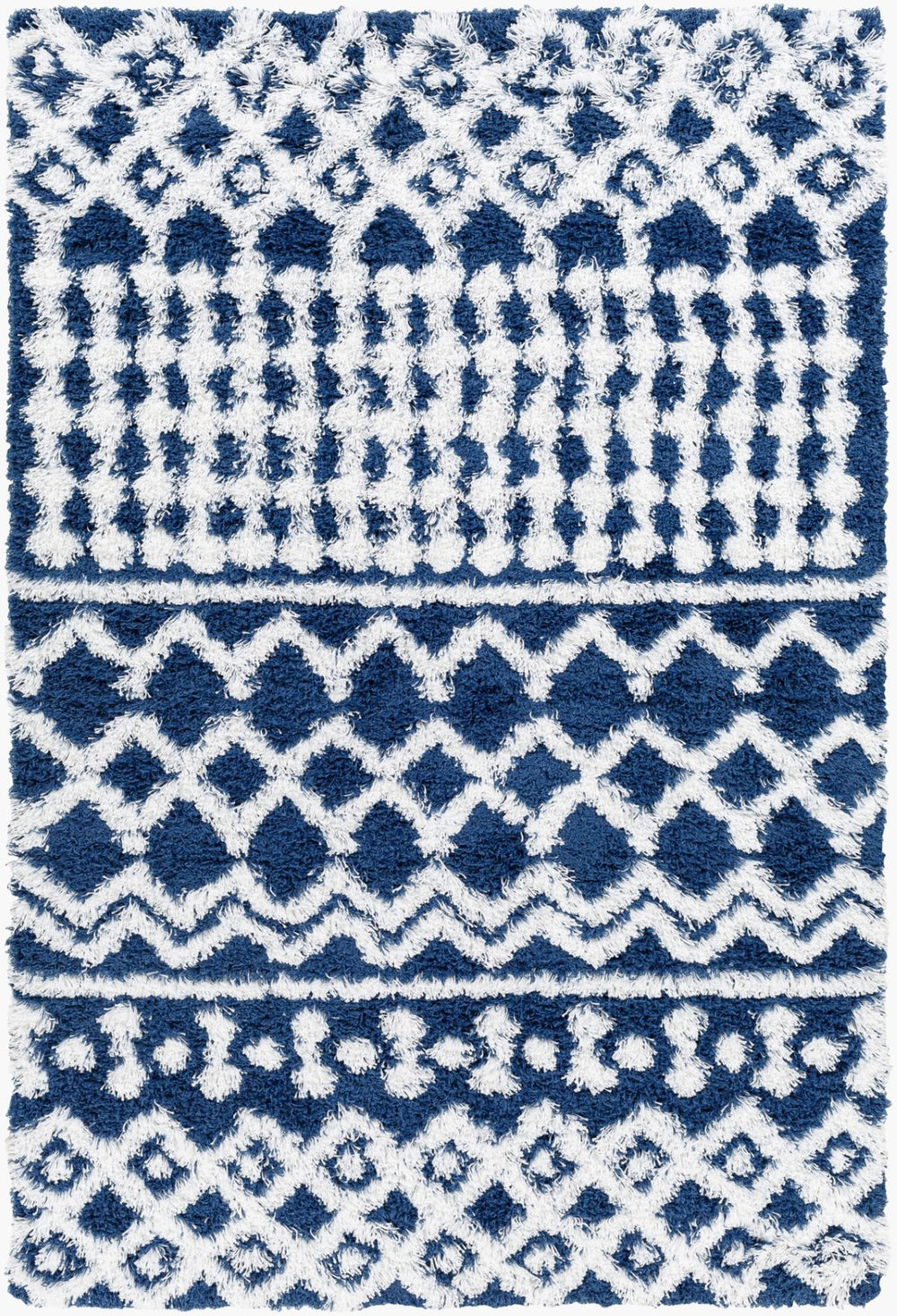 Livabliss Urban Shag Polypropylene Area Rug Mixed Pile Texture for Living Room or Bedroom Navy, White 9'2" x 12' USG2341-9312