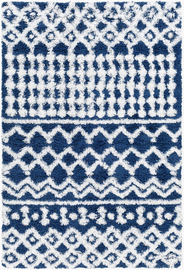 Livabliss Urban Shag Polypropylene Area Rug Mixed Pile Texture for Living Room or Bedroom Navy, White 9'2" x 12' USG2341-9312