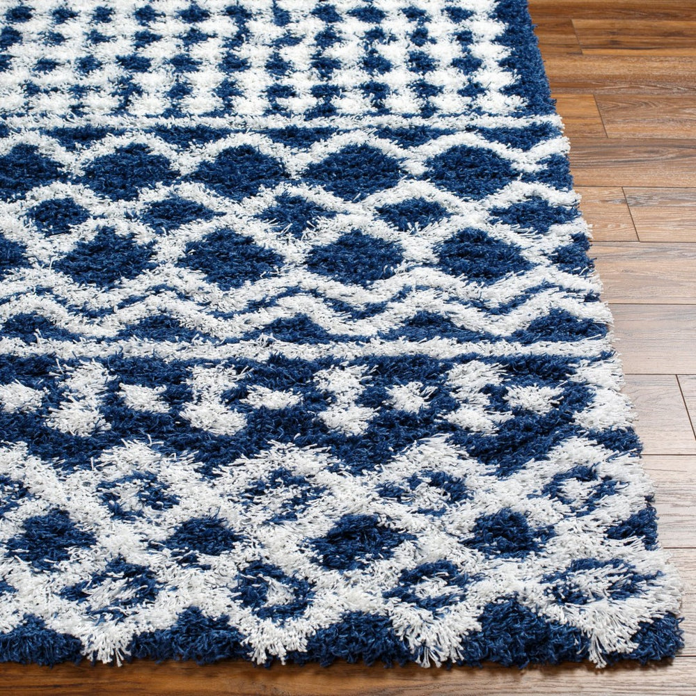 Livabliss Urban Shag Polypropylene Area Rug Mixed Pile Texture for Living Room or Bedroom Navy, White 9'2" x 12' USG2341-9312