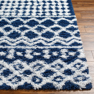 Livabliss Urban Shag Polypropylene Area Rug Mixed Pile Texture for Living Room or Bedroom Navy, White 9'2" x 12' USG2341-9312