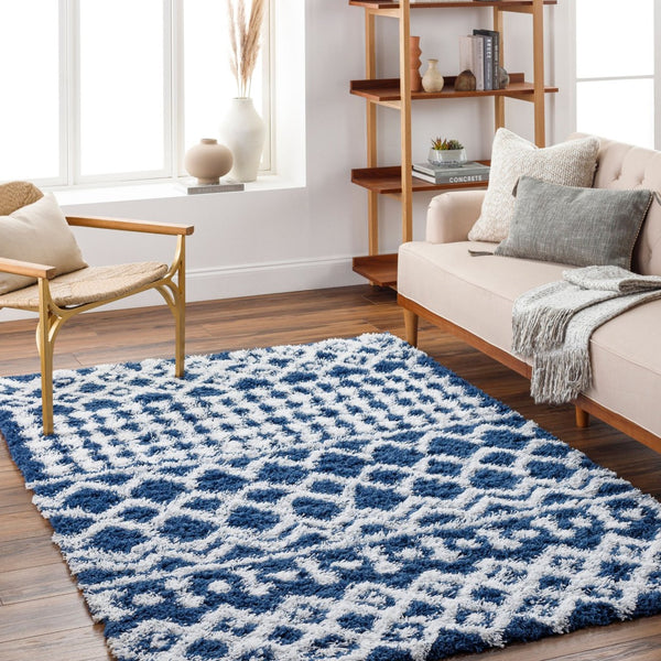 Livabliss Urban Shag Polypropylene Area Rug Mixed Pile Texture for Living Room or Bedroom Navy, White 9'2" x 12' USG2341-9312