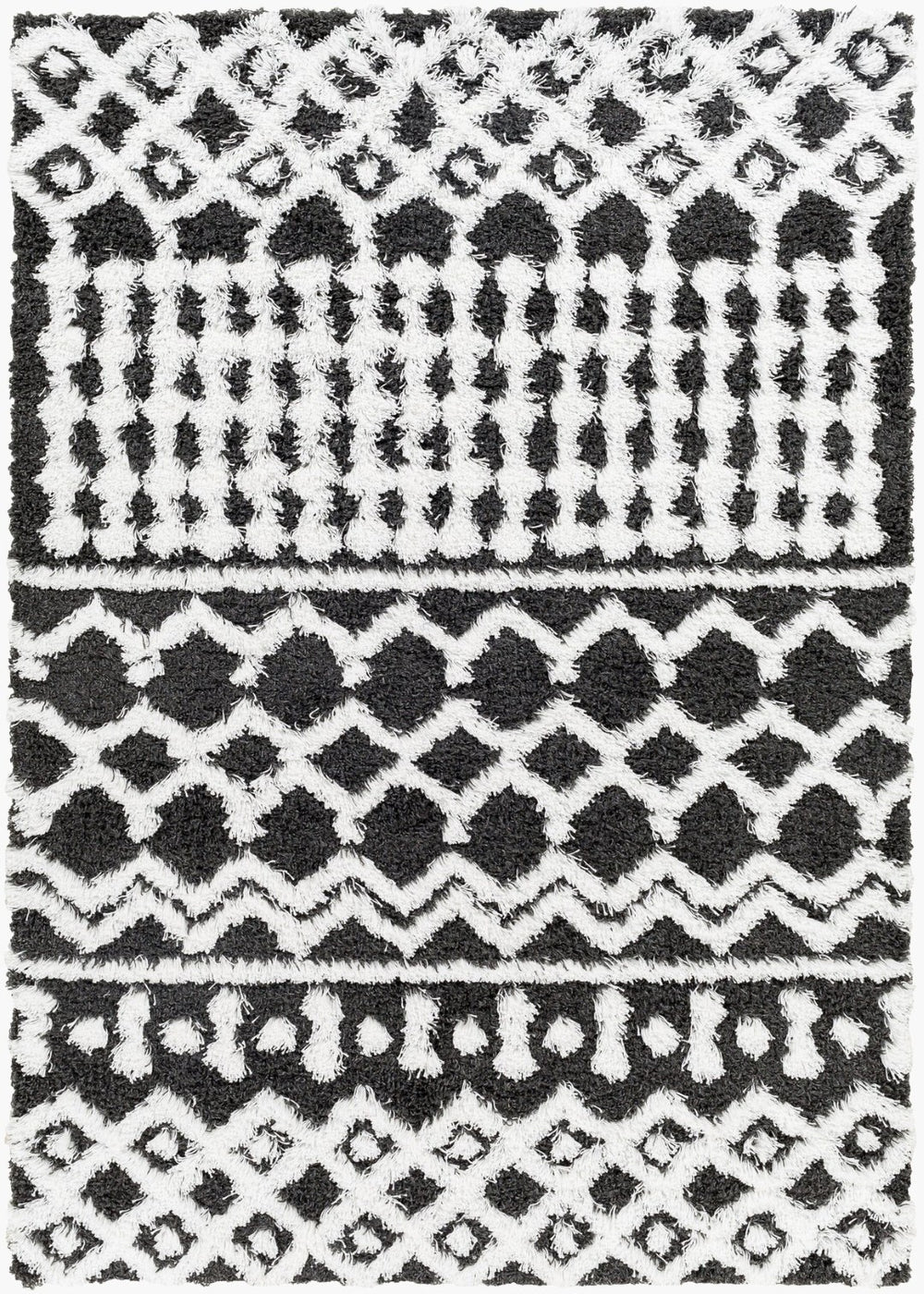 Livabliss Urban Shag Bohemian Runner Rug Plush Polypropylene Pile for Hallways and Entryways Black, White 2'7" x 7'3" USG2344-2773
