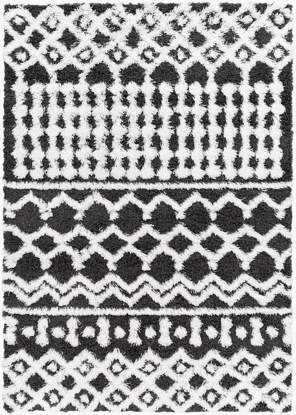 Livabliss Urban Shag Bohemian Runner Rug Plush Polypropylene Pile for Hallways and Entryways Black, White 2'7" x 7'3" USG2344-2773