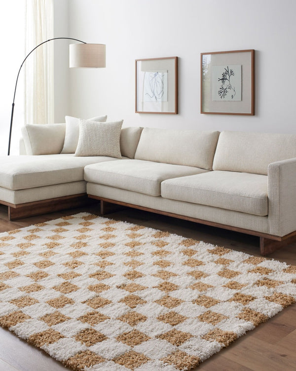 Livabliss Urban Shag Polypropylene Runner Rug Scandinavian Modern Style for Hallway or Entryway Cream, Mustard 2'7" x 7'3" USG2346-2773