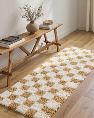 Livabliss Urban Shag Polypropylene Runner Rug Scandinavian Modern Style for Hallway or Entryway Cream, Mustard 9'2" x 12' USG2346-9212