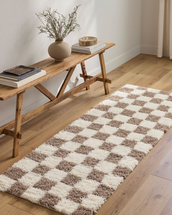 Livabliss Urban Shag Plush Polypropylene Runner Rug for Hallways and Entryways Nordic Style Cream, Brown 9'2" x 12' USG2348-9212