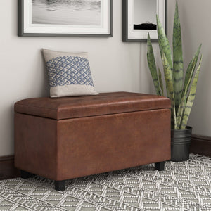 English Elm Cosmopolitan Storage Ottoman - Distressed Saddle Brown Faux Leather With Hidden Storage & Style B136P159770