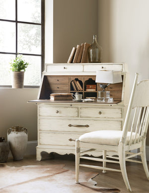 Hooker Furniture Americana Vintage-Inspired Upholstered Side Chair With Linen Seat, Spindle Back & Time-Worn White Finish 7050-75310-02