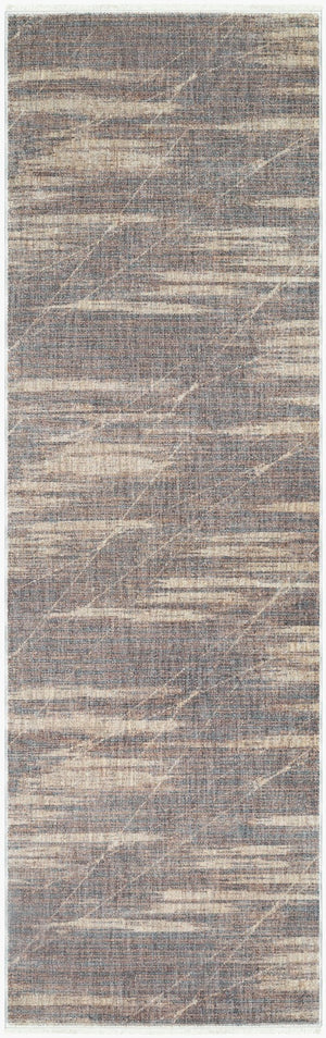 Livabliss Usonia Frank Lloyd Wright Geometric Runner Rug Warm Neutral Polyester Fringe Accent Gray, Dark Blue 3'2" x 10' USO2300-3210