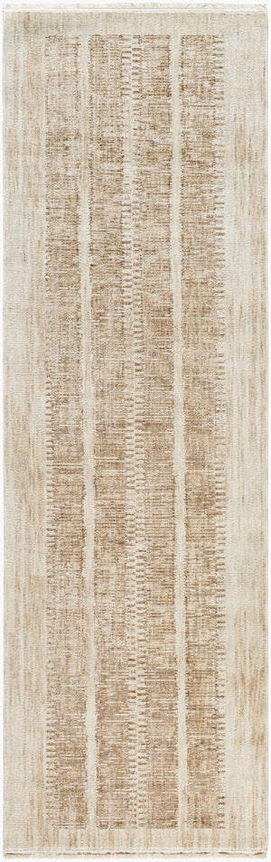 Livabliss Usonia Frank Lloyd Wright Geometric Runner Rug with Fringe for Hallway or Entryway White, Brown 3'2" x 10' USO2302-3210