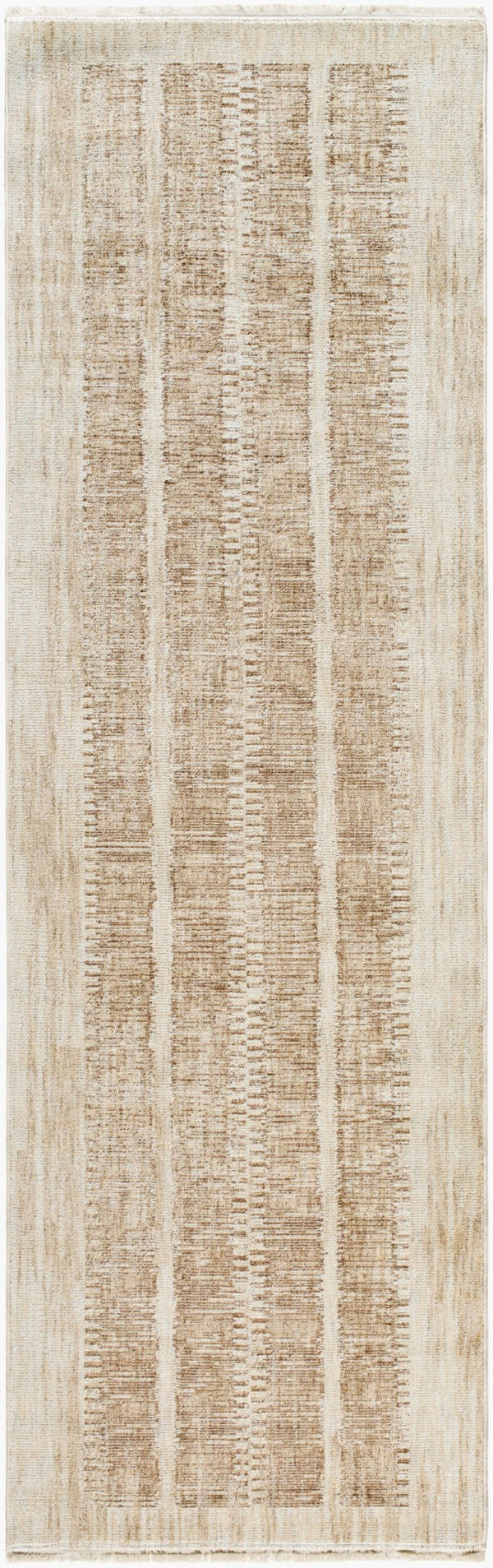 Livabliss Usonia Frank Lloyd Wright Geometric Runner Rug with Fringe for Hallway or Entryway White, Brown 3'2" x 10' USO2302-3210