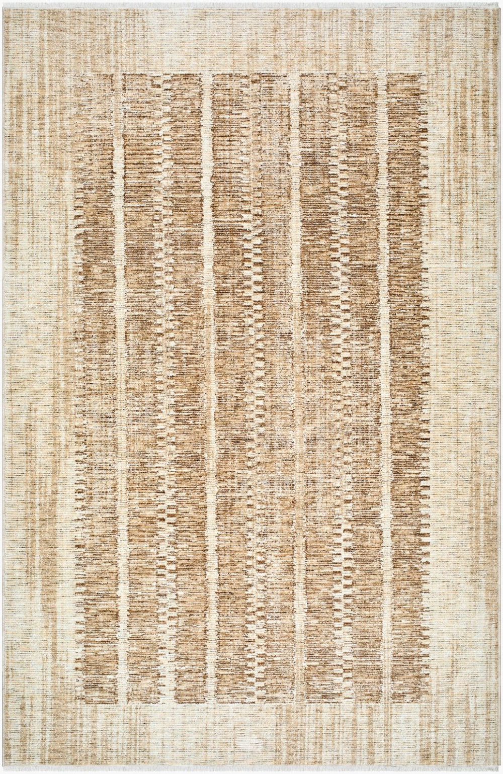 Livabliss Usonia Frank Lloyd Wright Geometric Runner Rug with Fringe for Hallway or Entryway White, Brown 9' x 12'5" USO2302-9125