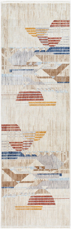 Livabliss Usonia Frank Lloyd Wright Inspired Runner Rug Organic Pattern Fringe Hallway Accent White, Gray 3'2" x 10' USO2303-3210