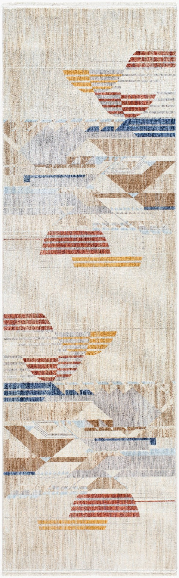 Livabliss Usonia Frank Lloyd Wright Inspired Runner Rug Organic Pattern Fringe Hallway Accent White, Gray 3'2" x 10' USO2303-3210