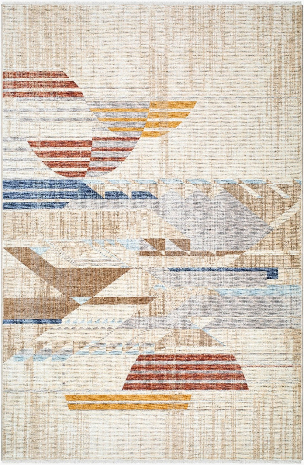 Livabliss Usonia Frank Lloyd Wright Inspired Runner Rug Organic Pattern Fringe Hallway Accent White, Gray 3'2" x 4'11" USO2303-32411