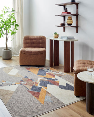 Livabliss Usonia Frank Lloyd Wright Geometric Polyester Runner Rug for Hallways and Entryways White, Gray 7'10" x 10' USO2307-71010