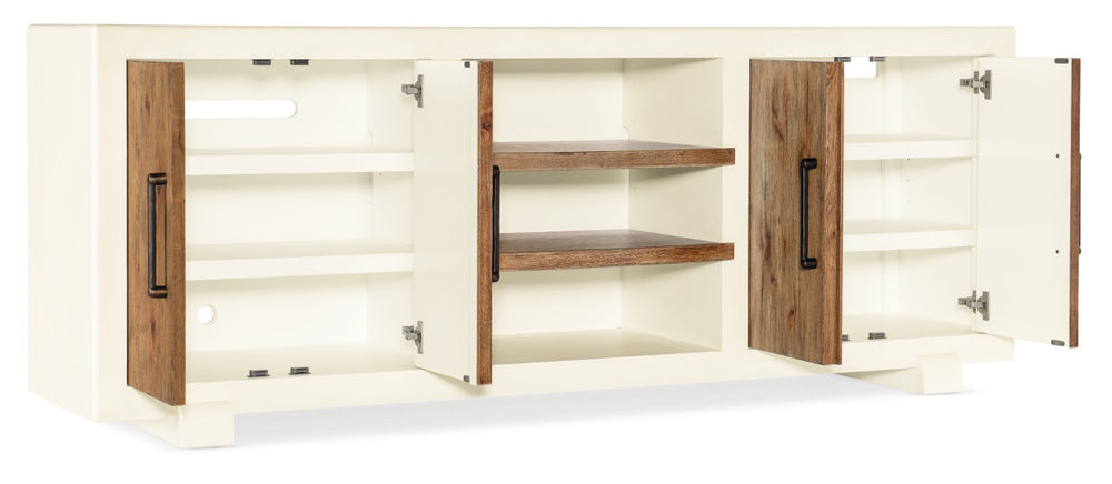 Hooker Furniture Big Sky Tahoe Entertainment Console With Avalanche White & Vintage Natural Hickory, Soft-Close Doors, Integrated Power, Fits 80" Tv, Ventilated Backpanel 6700-55484-02