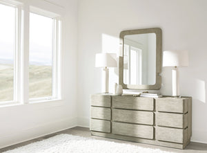 Bernhardt Bernhardt Arcadia Mirror — 36"X48" Clay-Finish Rustic Modern Wall Mirror With Notched Accents, Versatile Mounting 334336