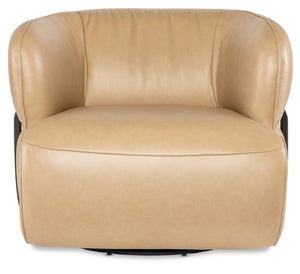 Hooker Furniture Mcguire Semi-Aniline Leather Swivel Chair With Memory Mechanism, Barrel Design & Dark Walnut Accents CC421-SW-070