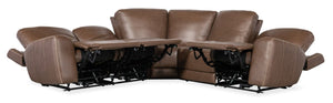 Hooker Furniture Torres Semi-Aniline Leather 5-Piece Sectional With Power Recline, Headrests & Usb In Mocha SS640-5PC3-088