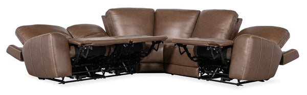 Hooker Furniture Torres Semi-Aniline Leather 5-Piece Sectional With Power Recline, Headrests & Usb In Mocha SS640-5PC3-088