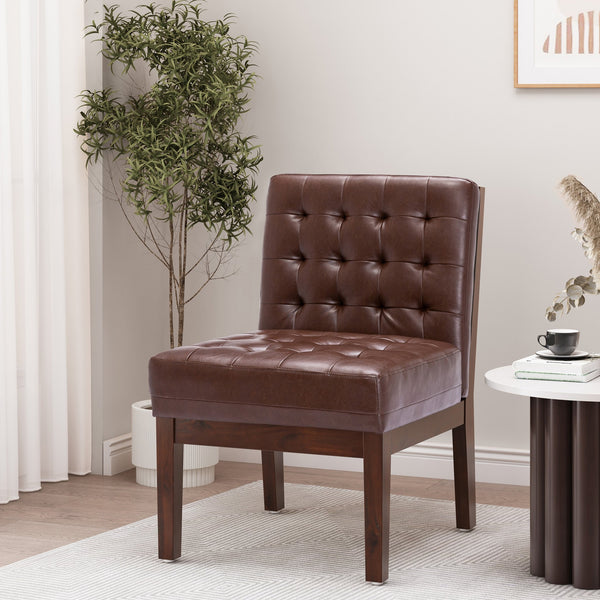 English Elm Accent Chair Waffle Tufted Upholstery Rubberwood Legs Contemporary Living Room Seat 70753.00